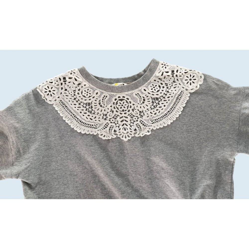 BODEN Grey Oversized Lace Collar Overlay Cottage Preppy Sweatshirt Sz XS - Picture 4 of 8